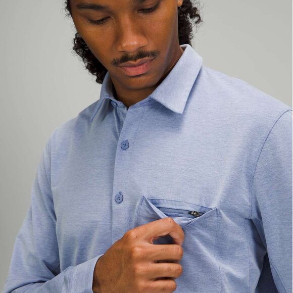 Lululemon Commission Long Sleeve shirt Harbor Blue/White  Size Mens Small Medium - Picture 4 of 5